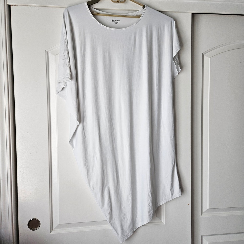 Athleta Tunic Dress Womens XLT White Asymmetrical Vacation‎ Lightweight Athetic